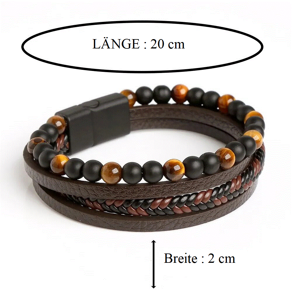 Herren Lederarmband mit Tigerauge-Perlen