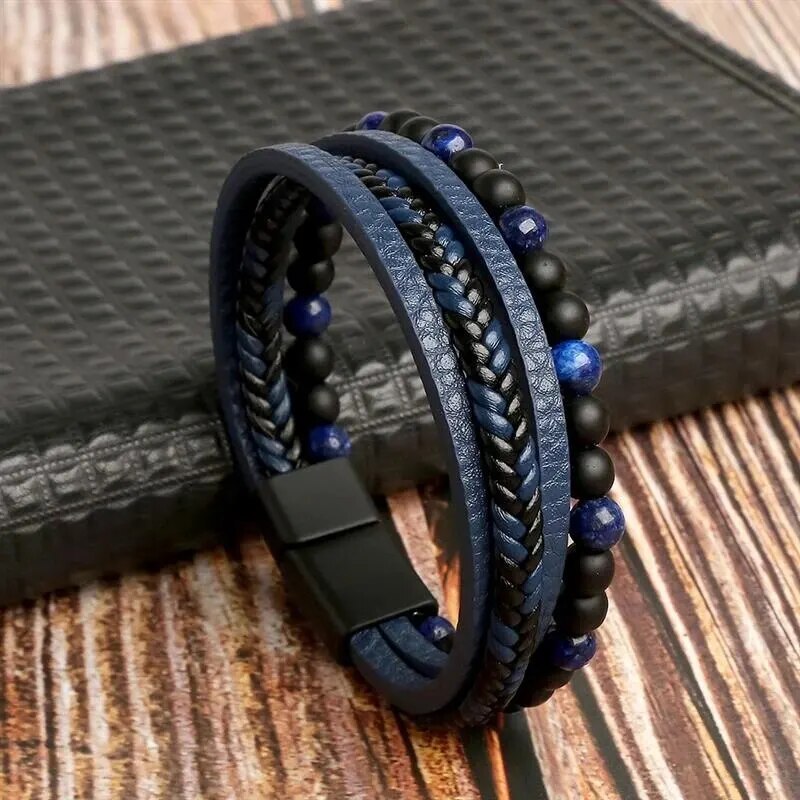 Herren Lederarmband mit Tigerauge-Perlen