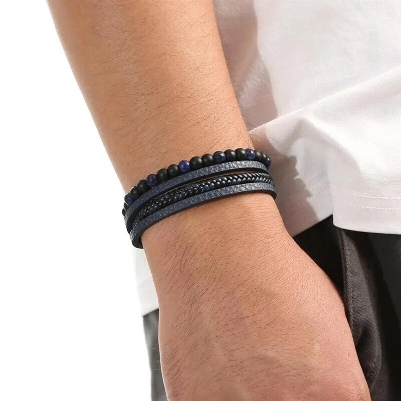 Herren Lederarmband mit Tigerauge-Perlen