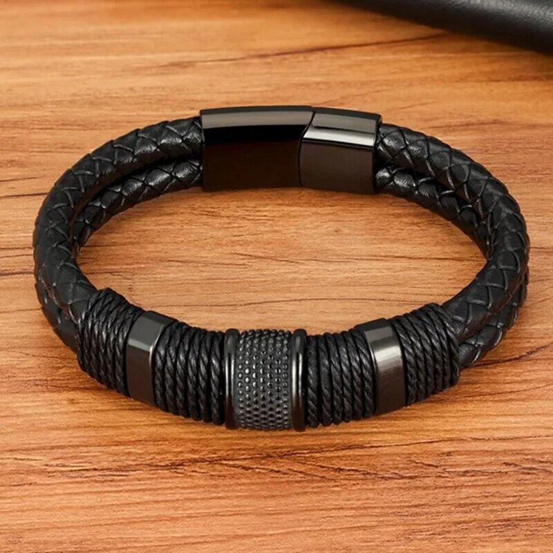 Designerarmband aus Leder und Edelstahl