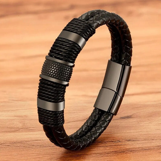 Designerarmband aus Leder und Edelstahl
