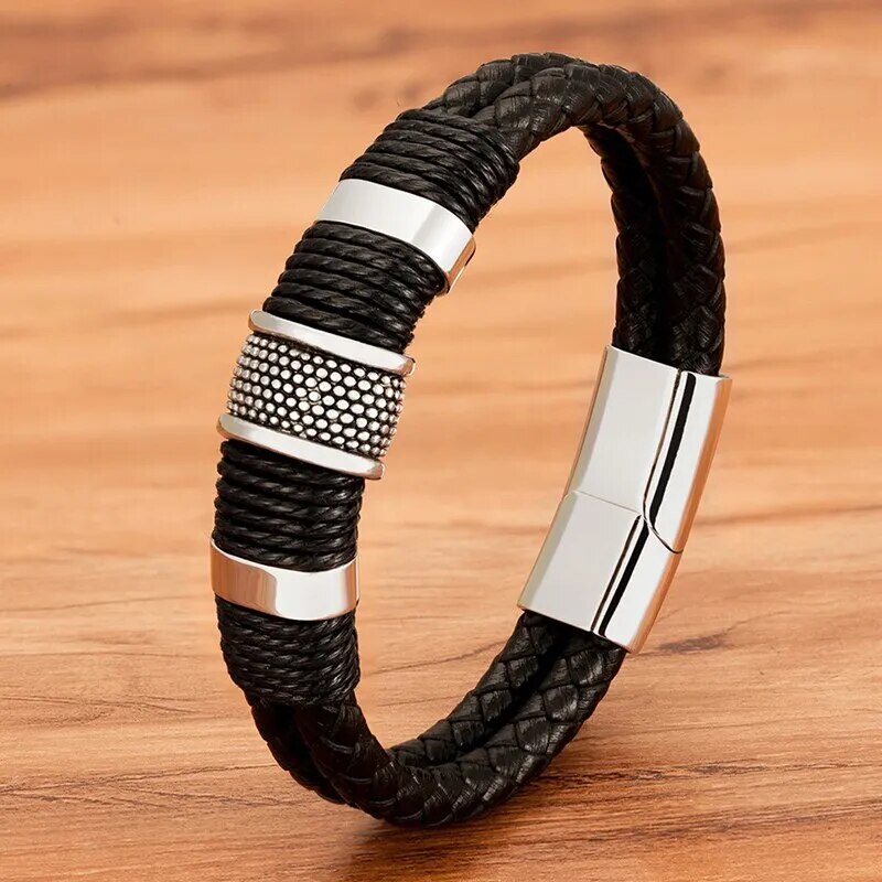 Designerarmband aus Leder und Edelstahl