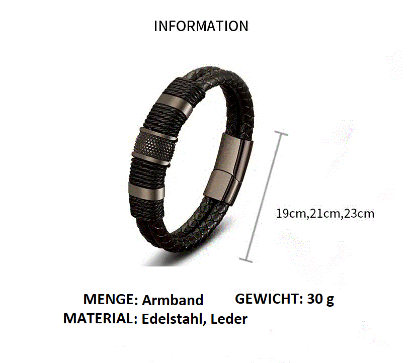 Designerarmband aus Leder und Edelstahl